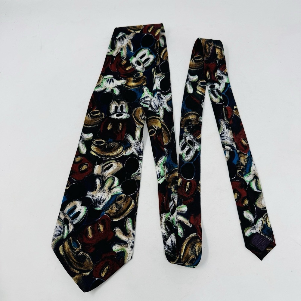 Disney Tie Balancine Mickey Vintage‎ 100% Silk Tie Black Blue Red